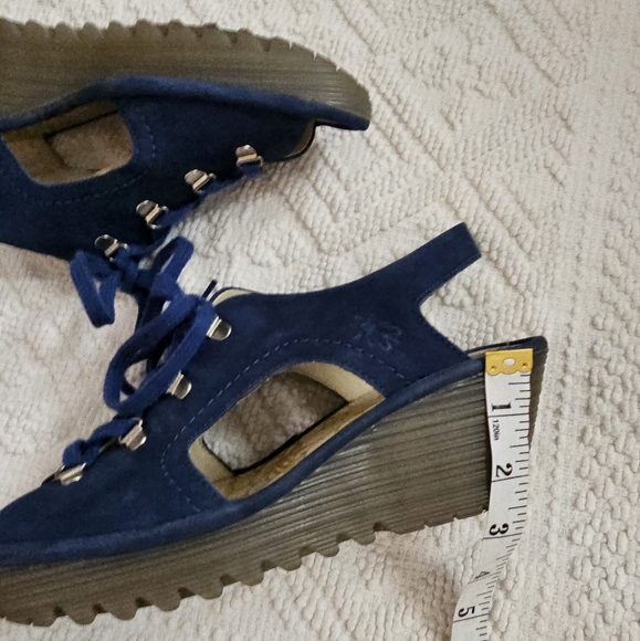Fly London Bold Blue Yifa Leather Lace-Up Cut Out Sling Back Wedges Size 10-10.5 - Picture 12 of 16
